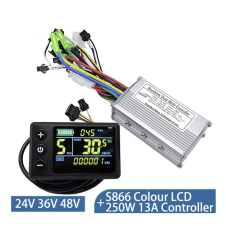 S866 Vezérlő és Kijelző Készlet Elektromos Kerékpárhoz - 24V, 36V, 48V - 250W, 350W 500W 13A, 15A, 22A  - 1 Nagy megbízhatóságú 