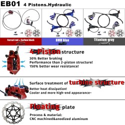 Komplet Monorim EB01 4-stempel hydraulisk bremsesæt - håndtag, kaliber, kabel og bremseskive Monorim - 8 Komplet Monorim EB01 4-