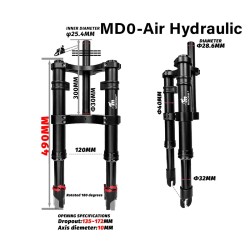Monorim MD0 Air Hydraulic front suspension 490mm x 165mm  - 2 
Fitment: designed for compatible Monorim MD0 front fork setups; c