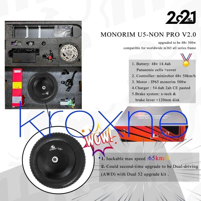 Monorim Pack U5 2.0 til Xiaomi og Ninebot Max-serien - 48v 14,4ah batteri 500w motor Monorim - 30 Pack U5 2.0 til Xiaomi el-scoo